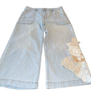 Reworked Upcycled Womens Jeans High Rise Wide Leg Boho Hippie Size 16 OOAK